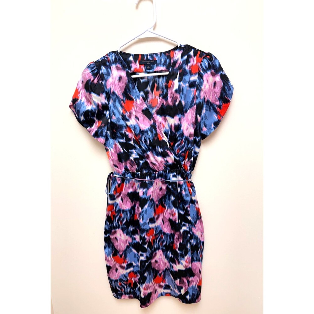 Banana Republic Petite Wrap Dress 4P Abstract Print Tie Waist Cap Sleeve